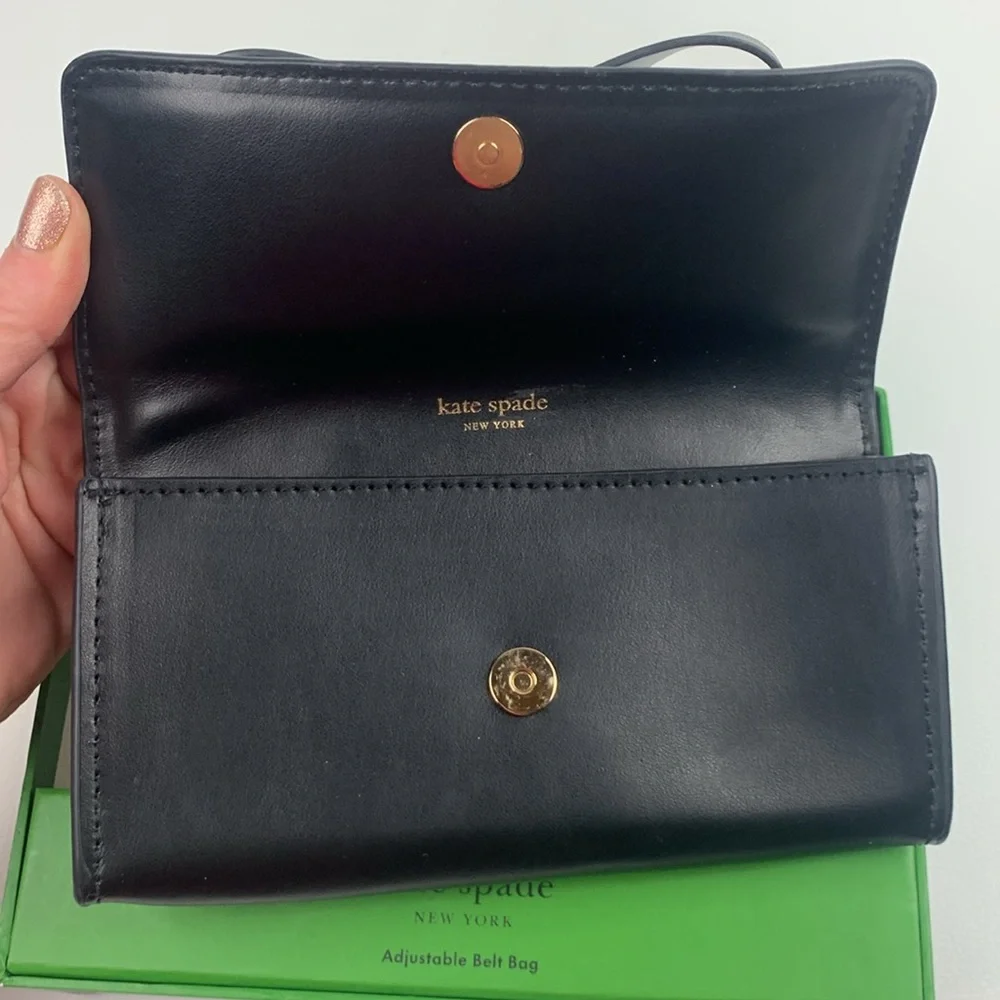 Kate Spade Leather Black Adjustable Belt Bag Bow Accent Size S/M New NWT in box